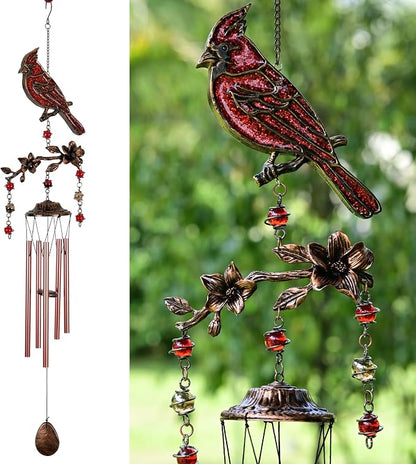 Wind Chimes for Outside, Wind Chimes Outdoor Clearance, Soothing Tones Outdoors, Cardinal Wind Chime, Memorial, Sympathy Gift, Patio, Porch, Home Décor, Modern, Art Décor, Bronze (32" Cardinal)