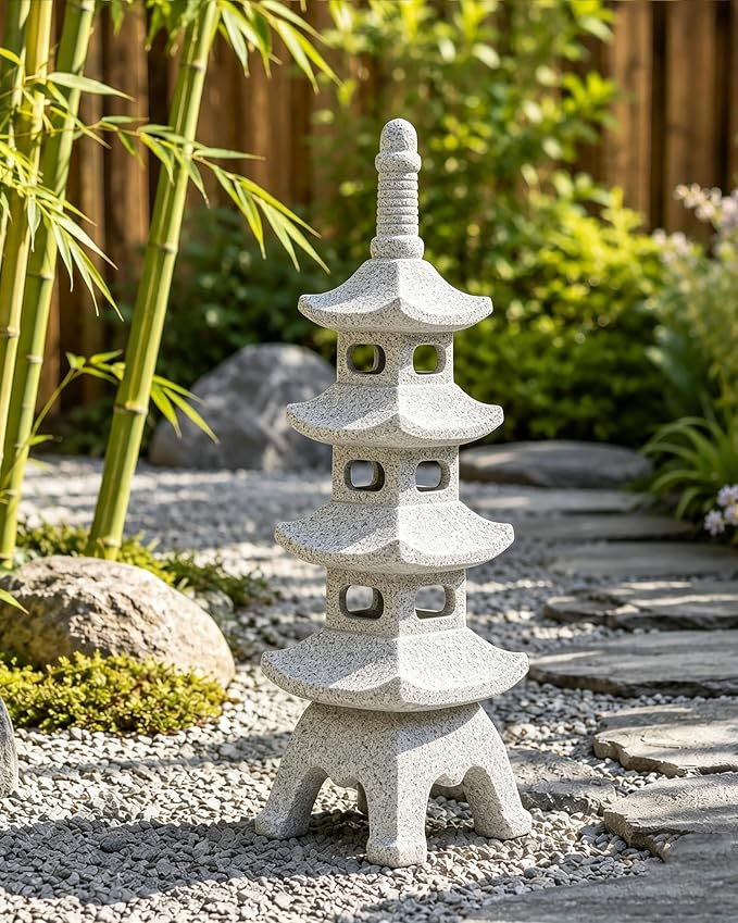 Nacome Solar Pagoda Garden Statues: 15.7 inches Multi-Layer Outdoor Weatherproof Resin Zen Decor for Landscape Balcony Patio Porch Yard Ornament(Gray)