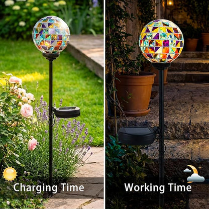 VCUTEKA Solar Lights Outdoor Decorative - Waterproof Mosaic Solar Garden Light, LED Pathway Stake for Landscape Lawn Patio Yard, Solar Globe Lights Outdoor, 1 Pack Multi