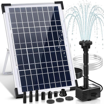 12W Solar Fountain Pump, Solar Powered Water Pump with 6 Nozzles & 3.28FT DIY Water Hose, Solar Water Fountain for Outdoor Garden Bird Bath Pond Water Feature