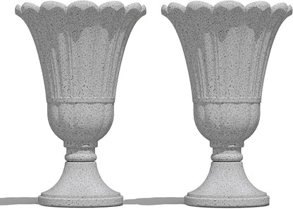 23" Tall Planters for Outdoor Plants Set of 2, Planter with Drainage Holes and Petal Design, Large Outdoor Planters for Porch, Garden, Indoor, Grey