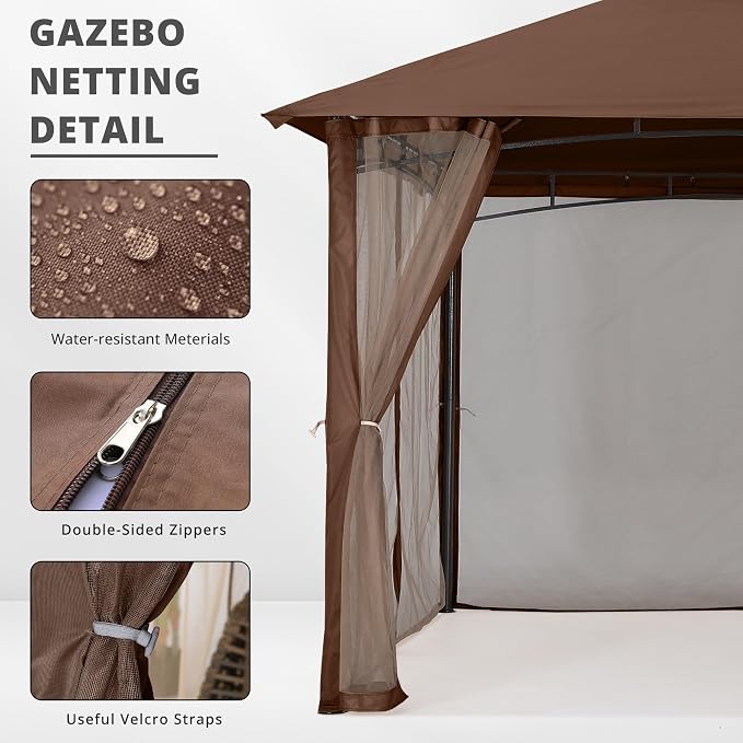 MASTERCANOPY Patio Gazebo Mosquito Netting Screen Walls (10x10, Coffee)