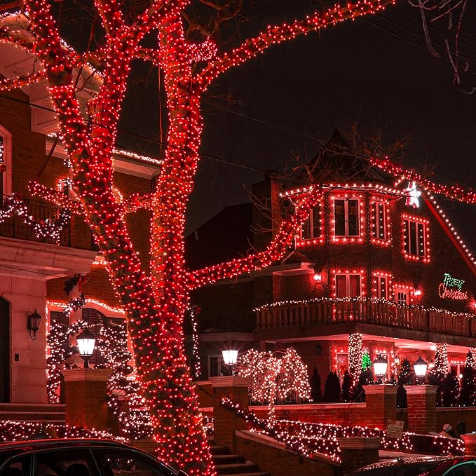 2 Pack Christmas Lights Outdoor, Total 200FT 600LED Christmas Tree Lights Waterproof with 8 Modes, Plug in Connectable String Lights for Outside Indoor Patio Yard Garden Party Decorations, Red