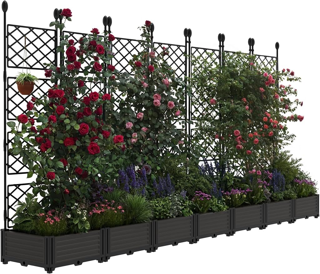 7PCS Planter Box WithTrellis,Planter Box for Climbing Plants/Vines,116x63In Garden Trellis,for Vegetables Flower, Planter Box for Backyard Patio Balcony
