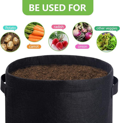 Homyhoo 4 Pack Potato Growing Bag with Flap 10 Gallon Planter Pots with Handles and Harvest Window for Potato Tomato and Vegetables, Black Green Orange and Beige