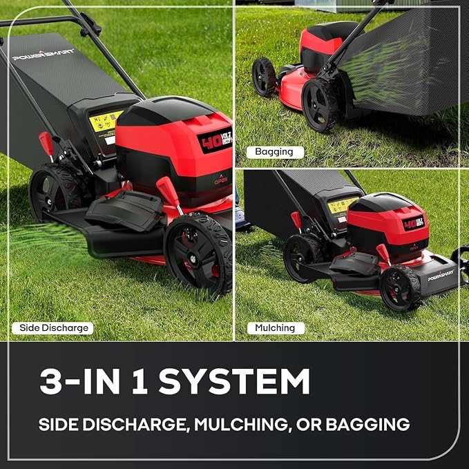 40V Cordless Lawn Mower 17" Walk Behind Mower, 3-in-1 Brushless Push Electric Lawn Mower with 4.0Ah Battery & Charge, 46L Grass Bag, 6 Adjustable Cutting Heights, for Garden/Patio/Yard/Lawn