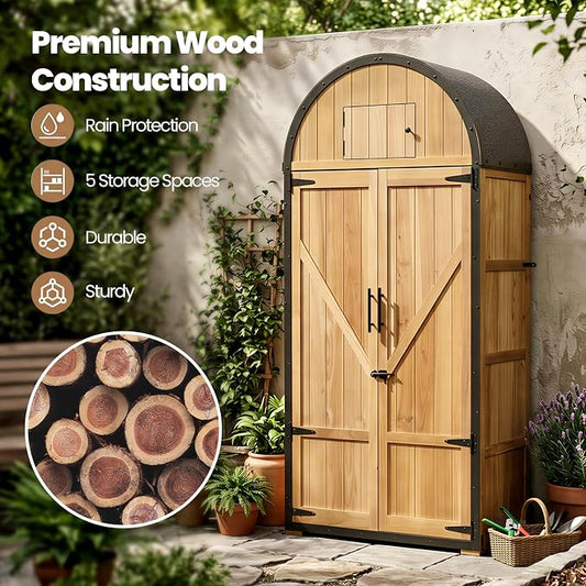 NORTHSKY Outdoor Storage Shed, Waterproof Garden Tool Cabinet with Domed Roof & Double Doors, Lockable 5-Storage Organizer for Patio Lawn Backyard - Solid Wood & Metal Frame