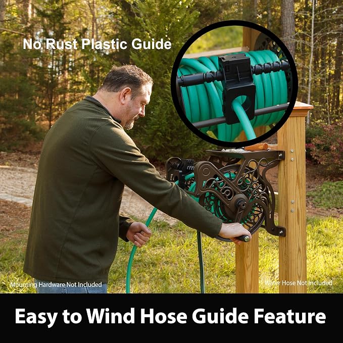 Liberty Garden 707-P Decorative Wall Mount Hose Reel with Plastic Guide, Bronze