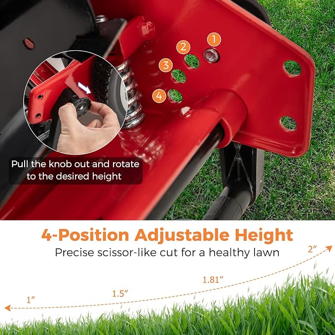 IRONMAX Lawn Mower, 16 Inch Push Reel Lawn Mower with 5 Steel Blades, Adjustable Cutting Heights, Grass Catcher Bag, Walk-Behind Manual Lawnmower for Garden Park Yard, No Motor (Red, 16 Inch)