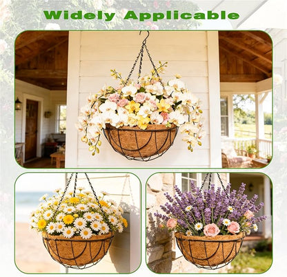 2 Pack 12 Inch Black Metal Hanging Basket Hanging Planter with Coco Coir Liner Heavy Duty Hanging Flower Pot Holder for Indoor Outdoor Patio Garden Porch Balcony Decor (Earth)