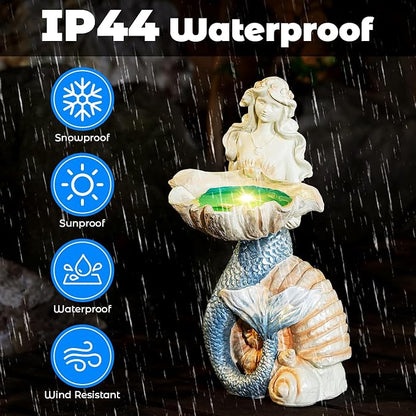 12" Mermaid Solar Night Garden Light, Solar Powered Large Statue, Unique Yard Art Sculpture, Outdoor Decor, Landscape Path Light, for Mom, Patio, Lawn, Balcony, Porch,Backyard