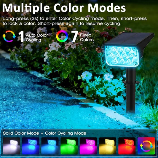 T-SUNUS RGB Solar Landscape Spotlights Christmas Outdoor, IP65 Waterproof Color Spot Light Auto Dusk to Dawn Landscaping Wall Lights for Tree Yard Garden Driveway Porch Walkway Pond Halloween 4 Pack