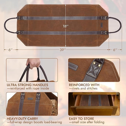 INNO STAGE Canvas Log Carrier Bag,Durable Wood Tote,Fireplace Stove Accessories,Extra Large Firewood Holder with Handles for Camping (Rust)