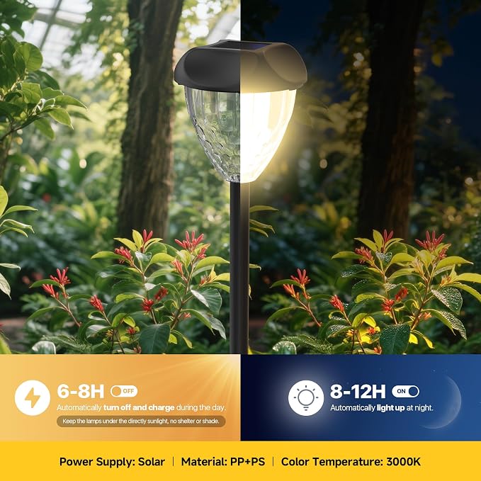 Ensenior Solar Pathway Lights Outdoor - 16-Pack, 3000K LED Landscape Garden Lights, IP65 Waterproof, Tool-Free Auto ON/Off for Garden Yard Patio Walkway Landscape, 14.17" Height
