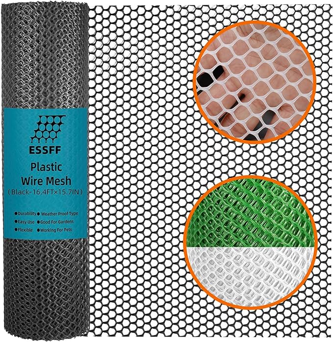 Pet & Garden Safeguard - 15.7IN x 16.4FT Roll - Black Plastic Netting, Multi-Use Decorative Fencing for Poultry, Dogs, Rabbits,Chicken and Snake Barrier