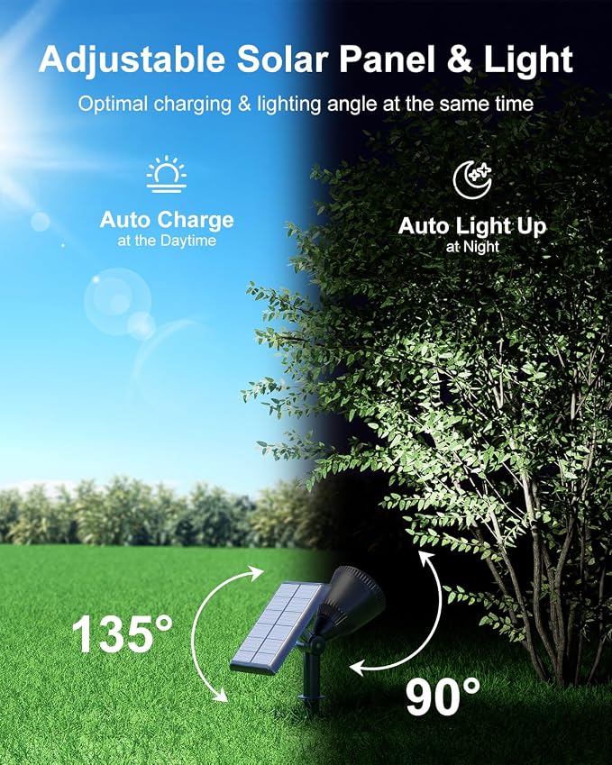 2 Pack Solar Powered Spot Lights Outdoor Waterproof Super Bright LED Yard Spotlight for Tree, Flag, Lawn, Statue, Sunset Landscape Accent Lighting for Outside House Wall Garden Backyard Sidewalk Path