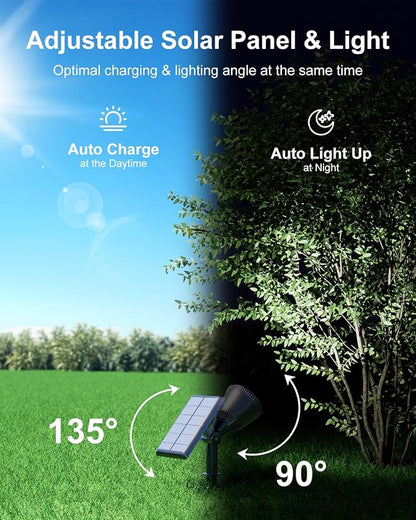 2 Pack Solar Powered Spot Lights Outdoor Waterproof Super Bright LED Yard Spotlight for Tree, Flag, Lawn, Statue, Sunset Landscape Accent Lighting for Outside House Wall Garden Backyard Sidewalk Path