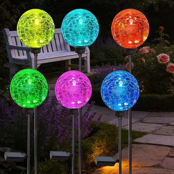 Solar Garden Lights, 6 Pack Multi-Color Changing Solar Globe Lights Outdoor Waterproof Decorative for Yard, Powered Glass Ball Garden Lights for Patio Decoration (6pack)