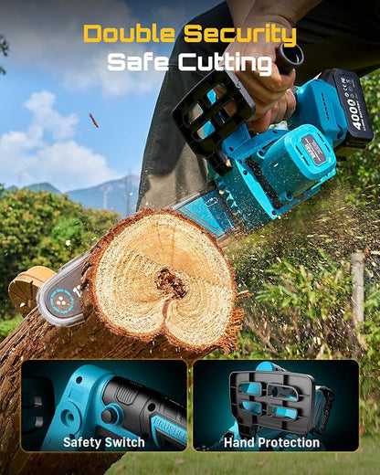 SEESII 12-Inch Electric Chainsaw Cordless, Brushless Motor | 2 x 4.0Ah Battery, Auto Oiling, Tree Saw with Tool-free Chain Tension, Wood Cutting Trimming Branch, Yard Work