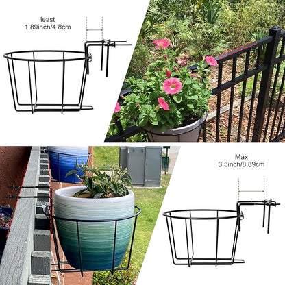 TQVAI Adjustable Hanging Railing Planter for 1.89 to 3.5 Inches Railings - Outdoor Balcony Deck Flower Pot Holder, Metal Baskets for Garden Orchid, Patio Ledge, 3 Pack, Black