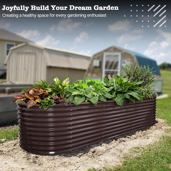 A ANLEOLIFE 30" Extra Tall Galvanized Raised Garden Beds Outdoor, 10x3x2.5ft Large Oval Metal Planter Boxes for Planting Vegetables, Flowers, Fruits, Eco-Safe & Easy Setup, CaféBronze