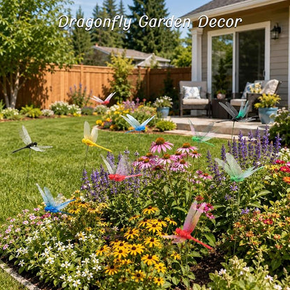 30PCS 3D Dragonfly Garden Stakes Dragonfly Garden Decor for Yard Ornaments | Colorful Dragonfly Garden Stakes Waterproof Dragonfly Garden Decorations for Keep Bugs Away Outdoor Stakes Decor