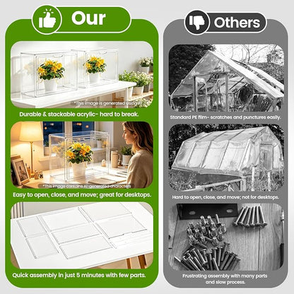 BOHOIDEE 14.1"X10.6"X8.6" Mini Greenhouse for Indoor, Clear Portable Tabletop Green House with Magnetic Door for Small Plants Nursery Germination and Display(1, Medium-A)