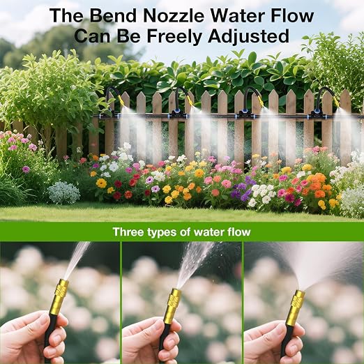 MIXC Drip Irrigation System with Timer,1/4" 100Ft Automatic Garden Watering Kit with 16pcs 360°Adjustable Brass Nozzles & Bendable Rod,for Outdoor Plants,Lawn,Raised Bed,Potted Plant,Yard,Greenhouse