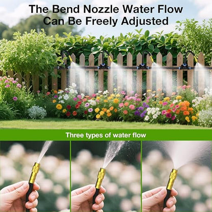 MIXC Drip Irrigation System with Timer,1/4" 100Ft Automatic Garden Watering Kit with 16pcs 360°Adjustable Brass Nozzles & Bendable Rod,for Outdoor Plants,Lawn,Raised Bed,Potted Plant,Yard,Greenhouse