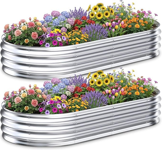 Galvanized Raised Garden Bed Outdoor, 6x3x1ft(2 Pack) Metal Heavy Duty Planter Boxes for Gardening, Easy Assemble Large Oval Plant Container Kit for Vegetables, Flowers, Fruits, Silver