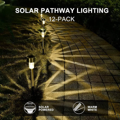Dream Master Solar Lights Outdoor Waterproof, Stainless Steel LED Landscape Lighting, Solar Garden Lights, Outdoor Decorations for Yard, Pathway, Walkway, Patio, Lawn - 16 Pack (Warm White)