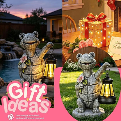 Solar Garden Outdoor Statues Turtle with Lights Resin Statue with Solar Lantern, Decorative Lawn, Yard Outdoor Decoration and Gifts (Turtle 2)