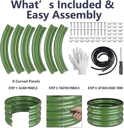 2 x 2 x 1 ft Round Raised Garden Bed, Green 1 Pack 0.6 mm Thick Galvanized Steel Planter Box with Double Layer Paint and Safety Edge Trim for Vegetables Flowers Herbs Outdoor Garden