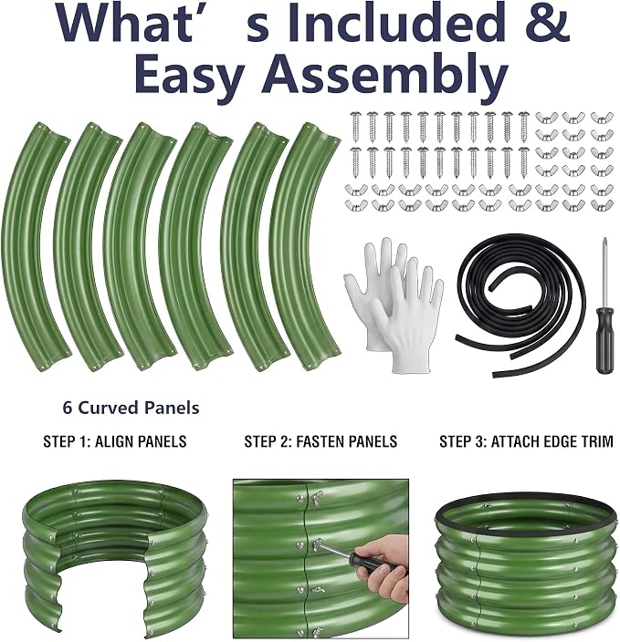 2 x 2 x 1 ft Round Raised Garden Bed, Green 3 Pack 0.6 mm Thick Galvanized Steel Planter Box with Double Layer Paint and Safety Edge Trim for Vegetables Flowers Herbs Outdoor Garden
