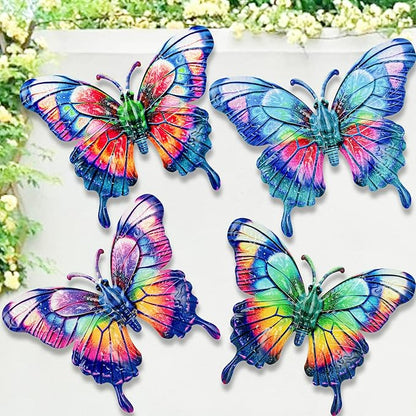 SUNREEK 4Pcs Metal Butterfly Wall Decor, 9 Inches Butterfly Outdoor Wall Art for Fence Garden Yard Room Patio Balcony