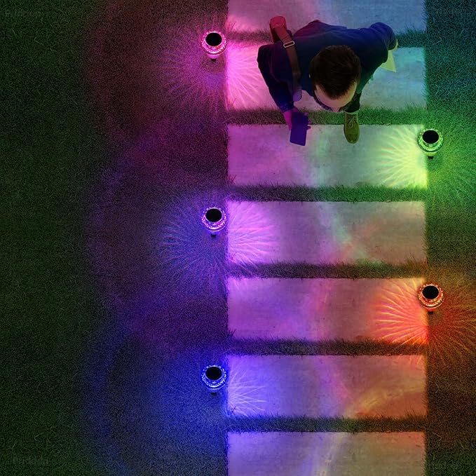 Priddop Solar Lights Outdoor Waterproof 12 Pack Color Changing LED Mushroom | Garden Pathway Yard Patio Walkway Landscape Path Lights, Acrylic ABS, Ground Patterns, Replaceable Battery, Christmas Decor