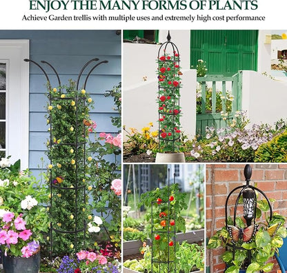 WellSign 2Pack Obelisk Trellis for Climbing Plants Outdoor 6.6ft, Garden Tower Trellis for Potted Plants Indoor with Twist Tie, Clips and Butterflies Rustproof Coated Metal Support for Vines Rose