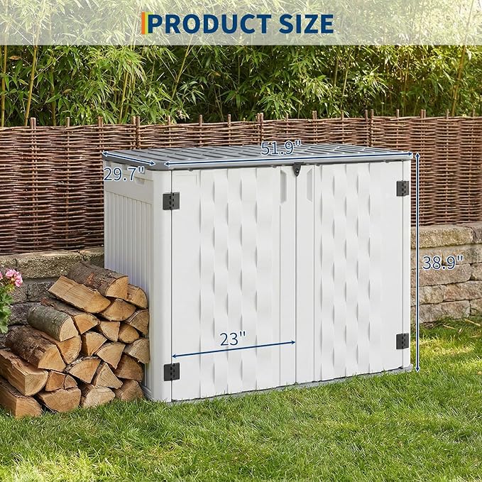 35Cu ft Outdoor Resin Storage Cabinet, Outdoor Trash Can Storage Waterproof, Outdoor Resin Storage Box for Patio Tools, Sofa Cushion, Lawn Mower and Garbage Cans