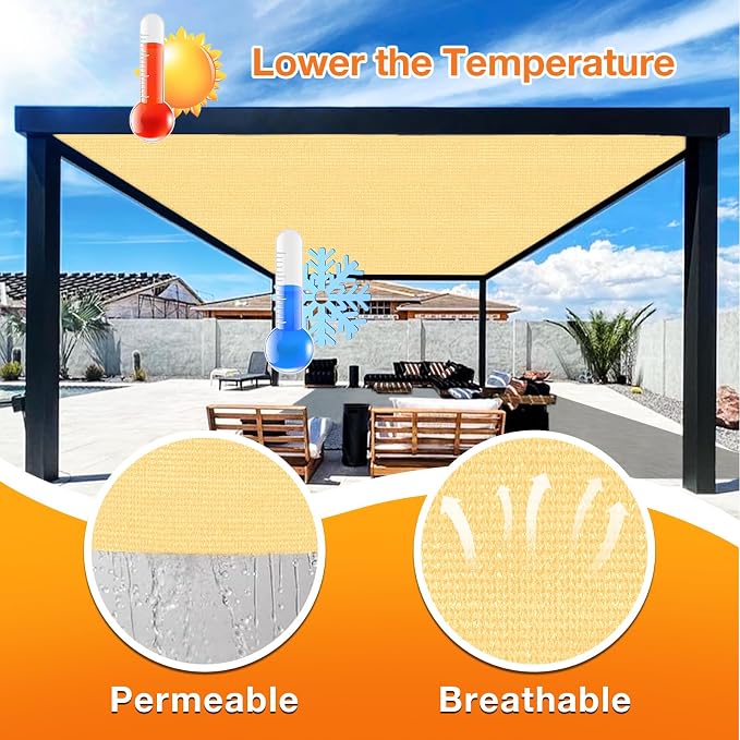Artpuch Outdoor Pergola Shade Cover 19x21 FT Sun Shade Cloth with Grommets Sand 90% UV Protection Canopy Patio Privacy Screen (Customized Available)