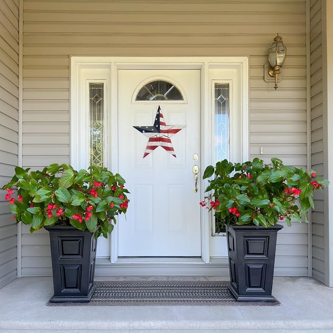 Nantucket 24-Inch Self Watering Tall Planter, 2-Pack, Weather-Resistant and Durable, Ideal for Indoor and Outdoor Use, Perfect for Patio, Porch, or Entryway, Black