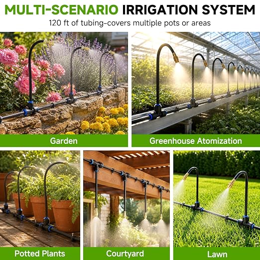 120FT Drip Irrigation System for Garden, 360° Bendable Garden Watering Kit