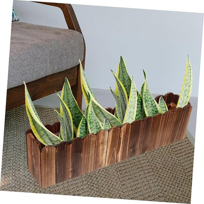 Rustic Wooden Flower Planter Box 19.37X5.11X3.54In Anti-Rotten Wood Pot for Indoor Balcony Window Sill Decorative Fake Flower Holder with Foam Block