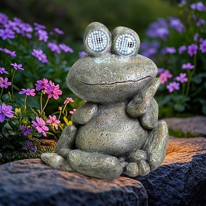 NBQQ Solar Rabbit Statue with Lantern – Cute Resin Bunny Holding Tree, Outdoor Waterproof Garden Decor, Auto On/Off LED Night Light for Patio Yard Lawn Indoor, Unique Housewarming Gift (Frog)