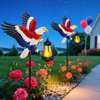 Solar Lights Outdoor Waterproof Eagle Garden Decor,2 Packs 29.9in Metal Eagle with Solar Lights,250th Anniversary America Eagle Patriotic Decorations,Decorative Garden Stakes for Yard Art Patio Porch
