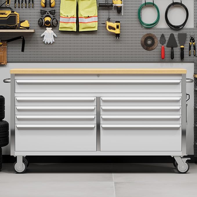 GarveeTech 61 in Tool Chest, Tool Box Mobile 9 Drawers Storage Rolling Cabinet with Wheels Lock Key Locking System Drawer Liners for Garage Warehouse Repair Shop