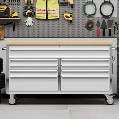 GarveeTech 61 in Tool Chest, Tool Box Mobile 9 Drawers Storage Rolling Cabinet with Wheels Lock Key Locking System Drawer Liners for Garage Warehouse Repair Shop