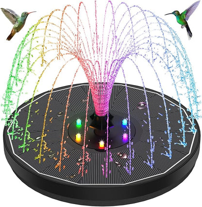 Solar Fountain New, 3.5W Solar Bird Bath Fountains with Glass Panel, 2200 Battery, Hummingbird Water Features with Color LED Lights, 8 Spray Modes & 4 Fixed Pipes for Garden, Pool, Pond