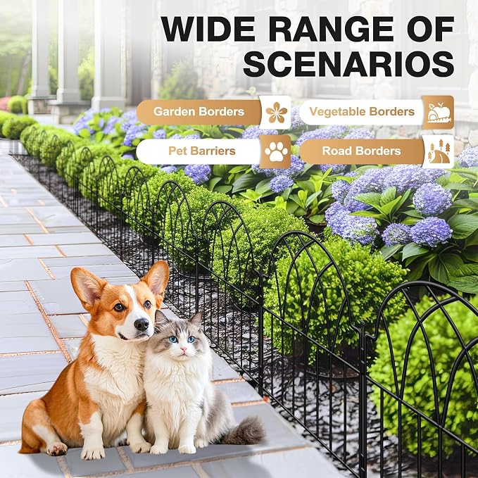 25 Pack Decorative Garden Fence Panels - 26.41Ft Arched Landscape Border with Floral Design, Rustproof No-Dig Animal Barrier Fence Panels for Yard Edging Flower Bed Patio Dog Run Area&Outdoor