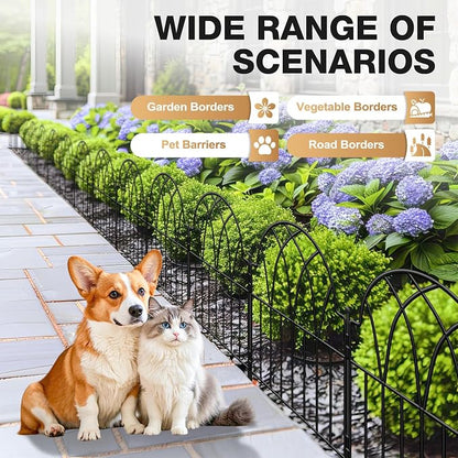 25 Pack Decorative Garden Fence Panels - 26.41Ft Arched Landscape Border with Floral Design, Rustproof No-Dig Animal Barrier Fence Panels for Yard Edging Flower Bed Patio Dog Run Area&Outdoor