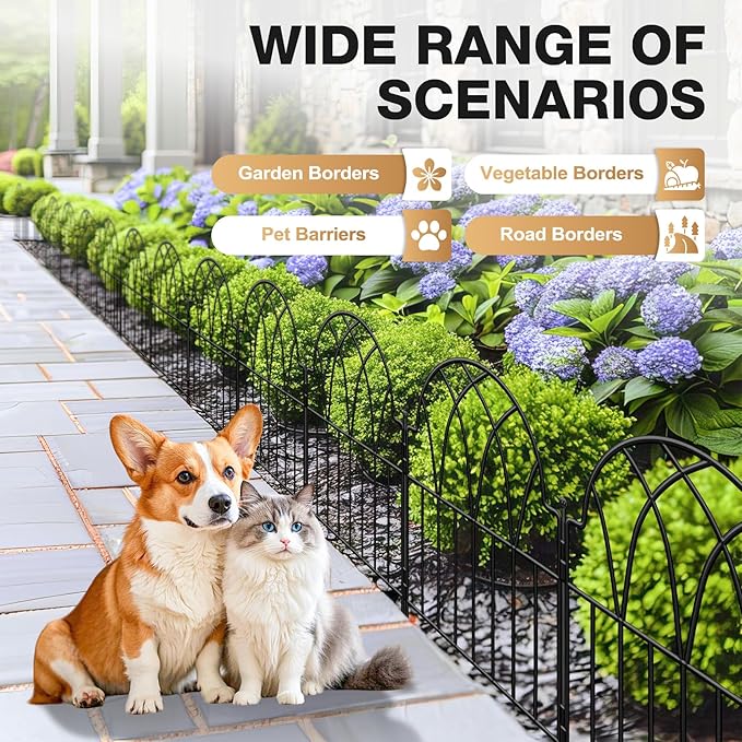 19 Pack Decorative Garden Fence Panels - 20.07 Ft Black Arched Metal Landscape Border Edging with Floral Design,No-Dig Rustproof Wire Fencing for Flower Beds, Patios, Dog, Yard, Outdoor